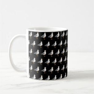 Taza De Café Gaviota Playa Océano Costa Agua Negra Acuarela