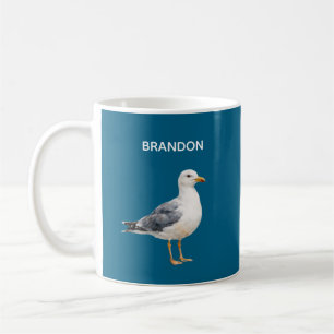Taza De Café Gaviota Playa Océano Costa Azul Acuarela