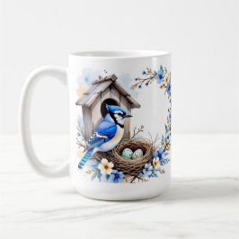 Taza De Café Geai bleu sur nichoir – Illustration florale paste