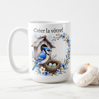 Taza De Café Geai bleu sur nichoir – Illustration florale paste