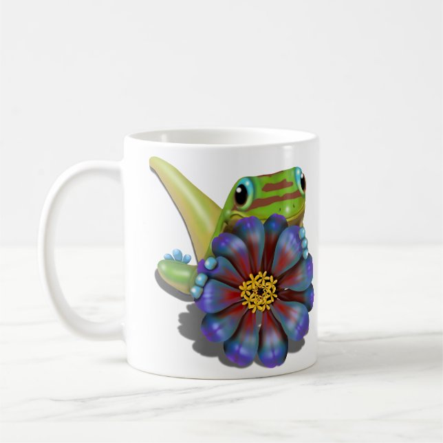 Taza De Café Gecko con flores de zinnia (Izquierda)