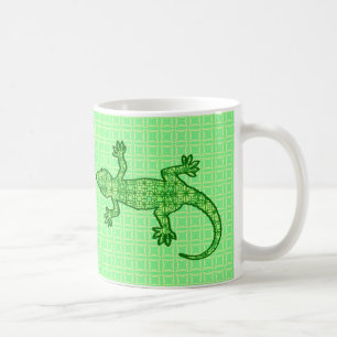 Taza De Café Gecko de batik tribal - cal y verde esmeralda