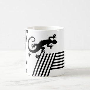 Taza De Café Gecko en ejecución - abstracto de rayas blancas y