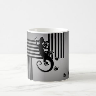 Taza De Café Gecko en ejecución - brillo de rayas negras y blan
