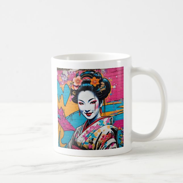 Taza De Café Geisha and Sakura: Japanese-Inspired Art (Derecha)