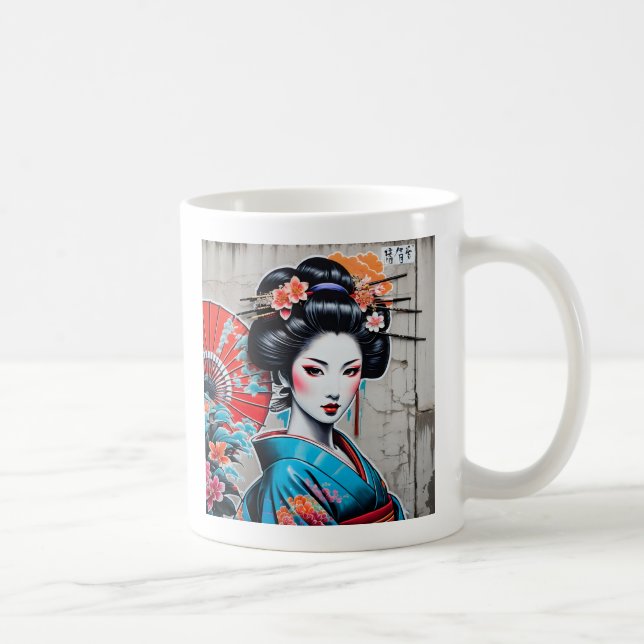Taza De Café Geisha and Sakura: Japanese-Inspired Art (Derecha)