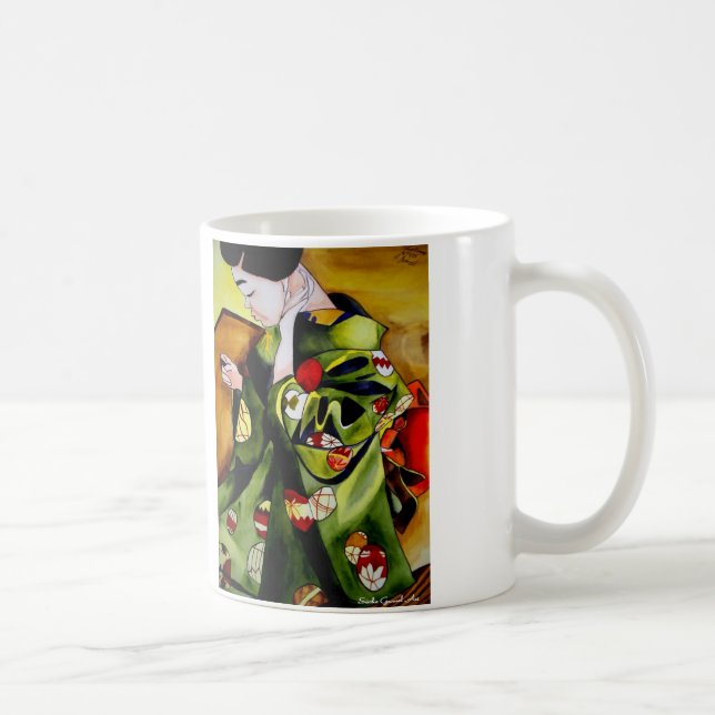 Taza De Café Geisha con kimono mug verde oliva (Derecha)
