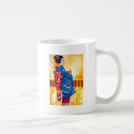 Taza De Café Geisha japonesa con kimono azul