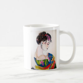 Taza De Café Geisha japonesa con kimono azul