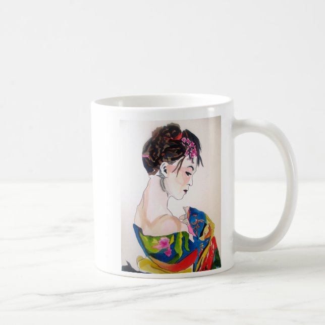 Taza De Café Geisha japonesa con kimono azul (Derecha)