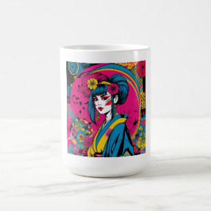 Taza De Café Geisha Japonesa Moderna de Arte Pop Vibrante