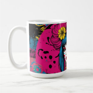 Taza De Café Geisha Japonesa Moderna de Arte Pop Vibrante