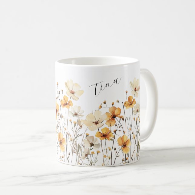 Taza De Café Gelbe Wildblumen Wiese Keramik Tasse mit Namen (Anverso derecho)