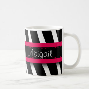 Taza De Café Gema floral rosa caliente y patrón de cebra