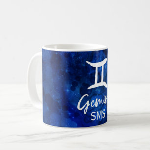 Taza De Café Gemini Constelación Zodiaca Galaxia Azul Monograma