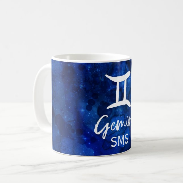 Taza De Café Gemini Constelación Zodiaca Galaxia Azul Monograma (Anverso izquierdo)