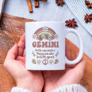 Taza De Café Gemini Groovy Retro Floral Coffee de arcoiris Mug