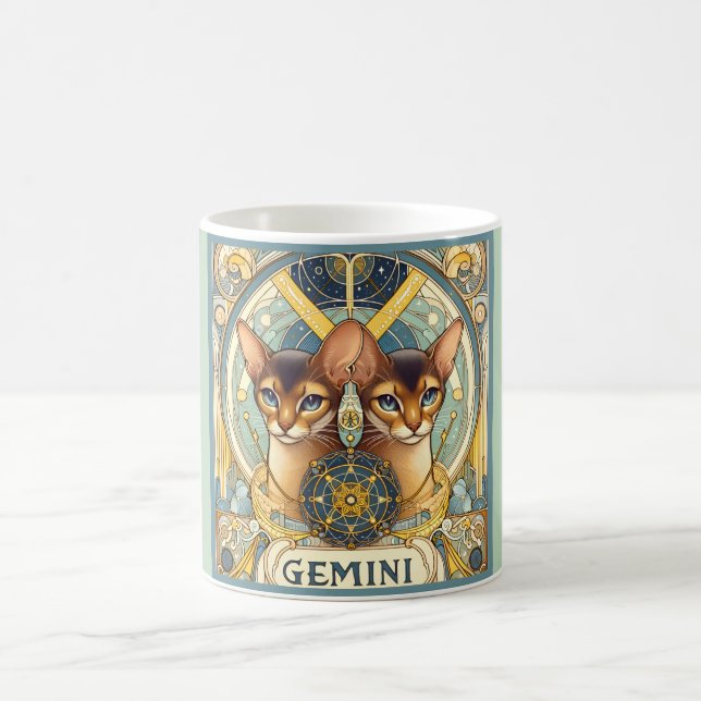 Taza De Café Gemini Inquisitivo Gato Zodiaco Art Nouveau (Centro)