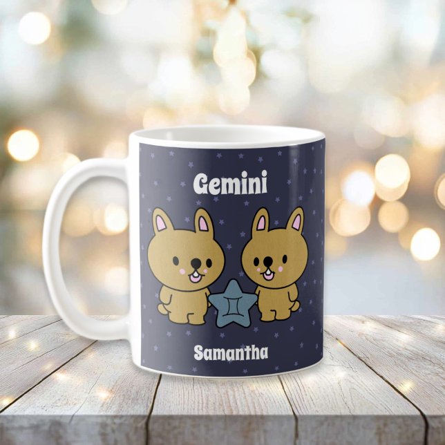 Taza De Café Gemini Zodiac ilustrado lindo personalizado (Cute Illustrated Gemini Zodiac Personalized Coffee Mug
)