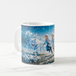 Taza De Café Gemini Zodíaco con Niños Gemelos y Lobos Blancos