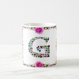 Taza De Café Gemstone Diamond Initial G Monograma Art