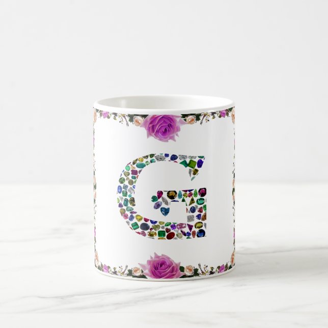 Taza De Café Gemstone Diamond Initial G Monograma Art (Centro)