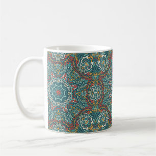 Taza De Café Génesis romántica Mandala azul suave gris y rojo