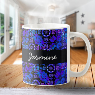 Taza De Café Genial Groovy Boho Retro Chic Azul Púrpura Hippie