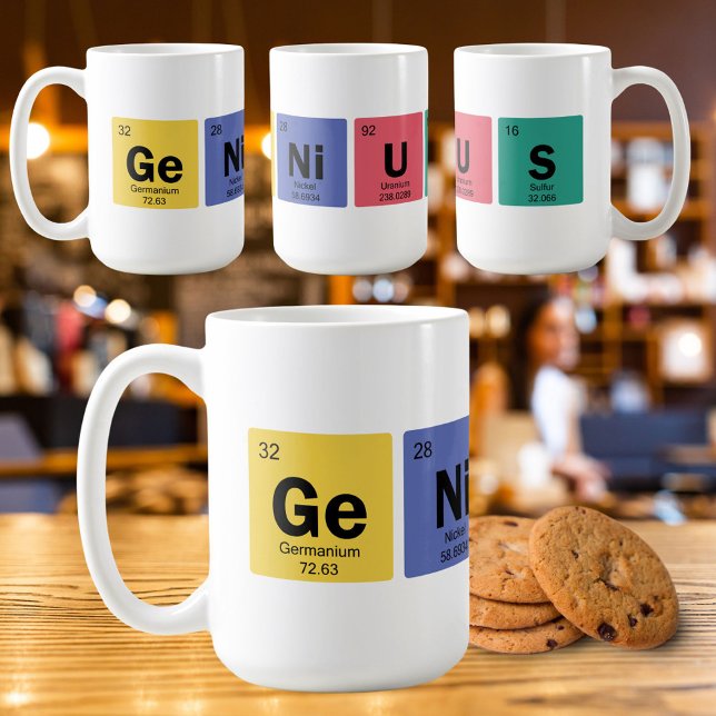 Taza De Café GENIUS | Símbolo de tabla periódica de elementos (Available in multiple sizes, styles and colors. Cookies not included :-()