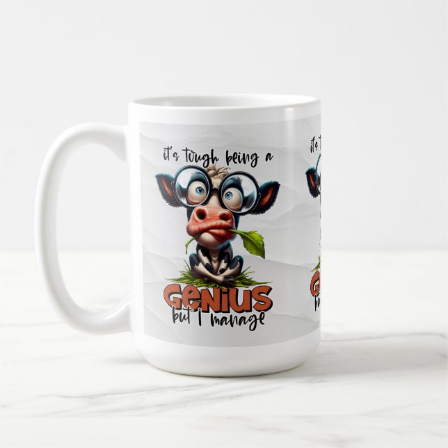 Taza De Café Genius Smart Persona divertida con vacas gordas (Izquierda)