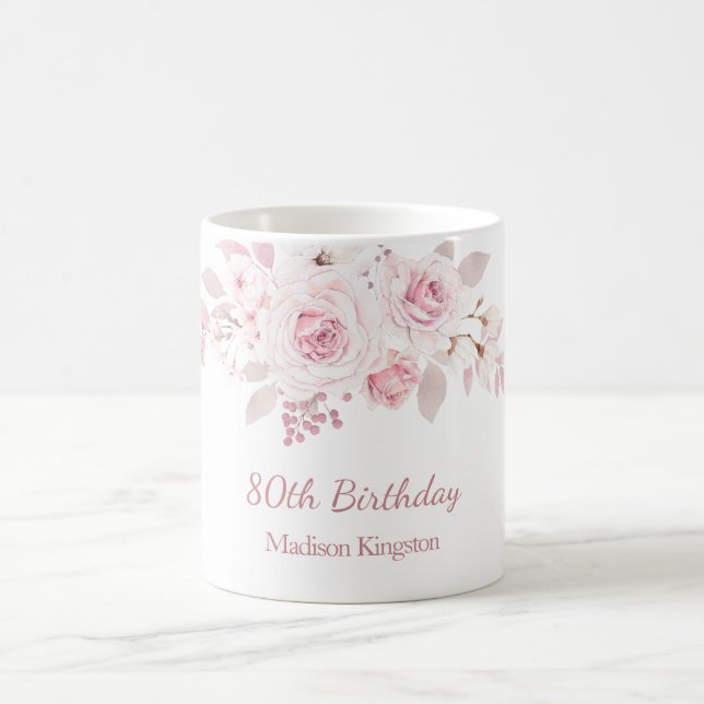 Taza De Café Gentle Rubor Pink Floral 80th Birthday Party Gift (Centro)