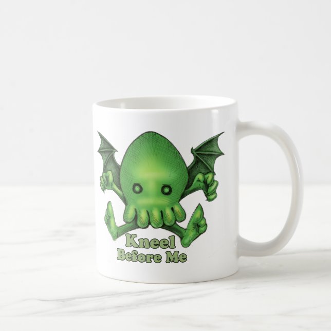 Taza De Café Genuflexión linda de Cthulhu Chibi antes de mí (Derecha)