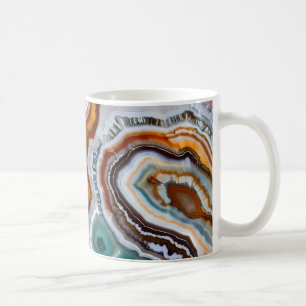 Taza De Café Geoda de ágata terracota naranja blanca negra azul