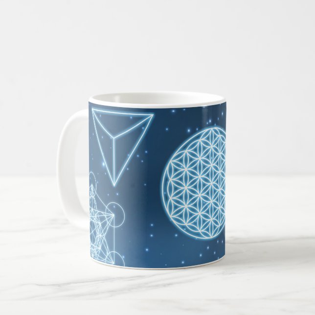 Taza De Café Geometría sagrada brillante brillo azul del univer (Anverso izquierdo)