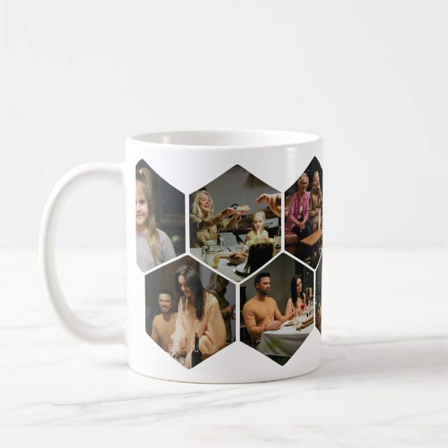 Taza De Café Geometric Hexagon Photo Collage Coffee Mug (Izquierda)