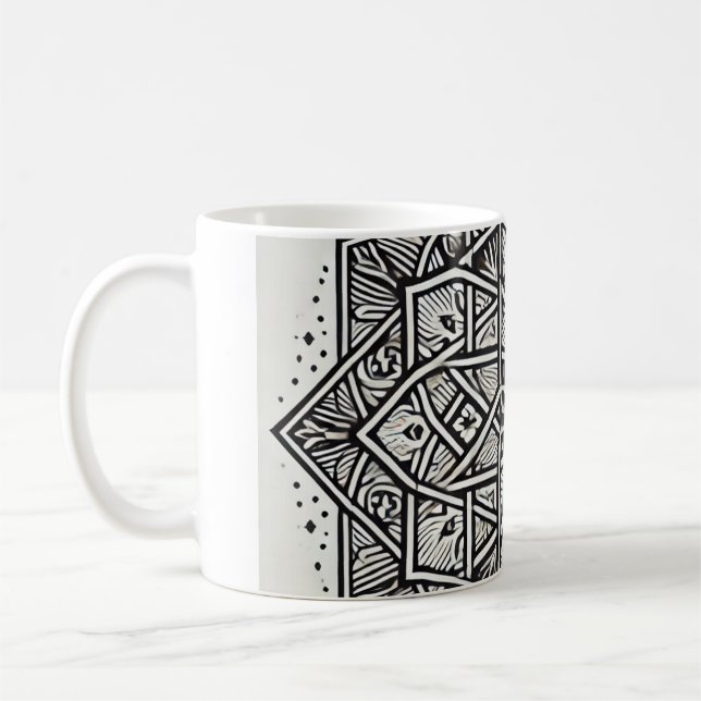 Taza De Café "Geometric Mandala Art Mug - Unique Black & White (Izquierda)