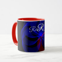 Taza de café geométrica con acento azul giratorio