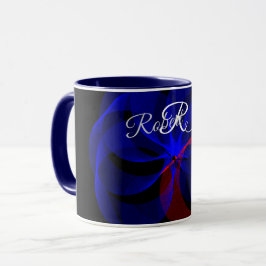 Taza de café geométrica con acento azul giratorio