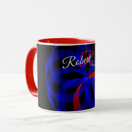 Taza de café geométrica con acento giratorio rojo