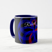 Taza de café geométrica con acento giratorio rojo