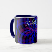 Taza de café geométrica con flor de pétalo central