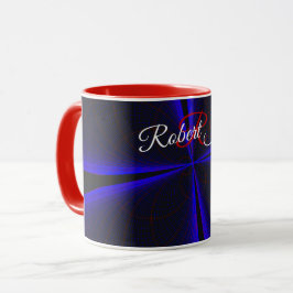 Taza de café geométrica con trébol acentuado en az