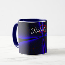 Taza de café geométrica con trébol de acento azul
