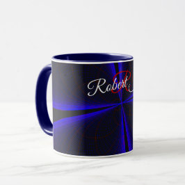 Taza de café geométrica con trébol de acento azul