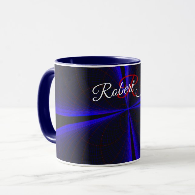 Taza de café geométrica con trébol de acento azul (Anverso izquierdo)