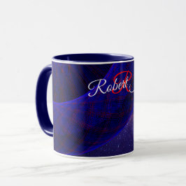 Taza de café geométrica de donas espaciales azules