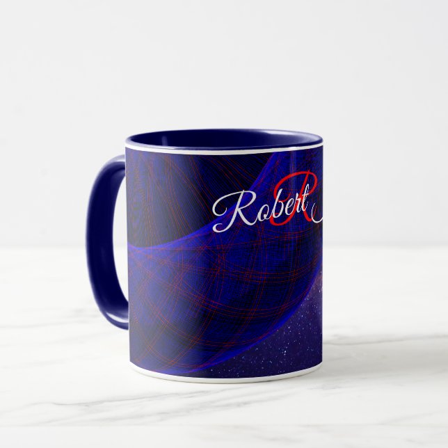 Taza de café geométrica de donas espaciales azules (Anverso izquierdo)