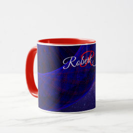 Taza de café geométrica de donas espaciales azules