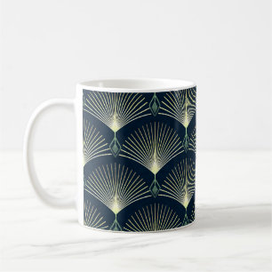 Taza De Café Geométrica Elegante: Art Deco Azul.