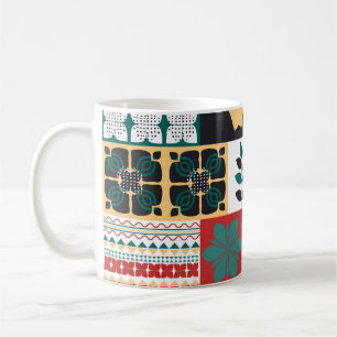 Taza De Café Geométrica Mexicana: Ornamento Verde Rojo.